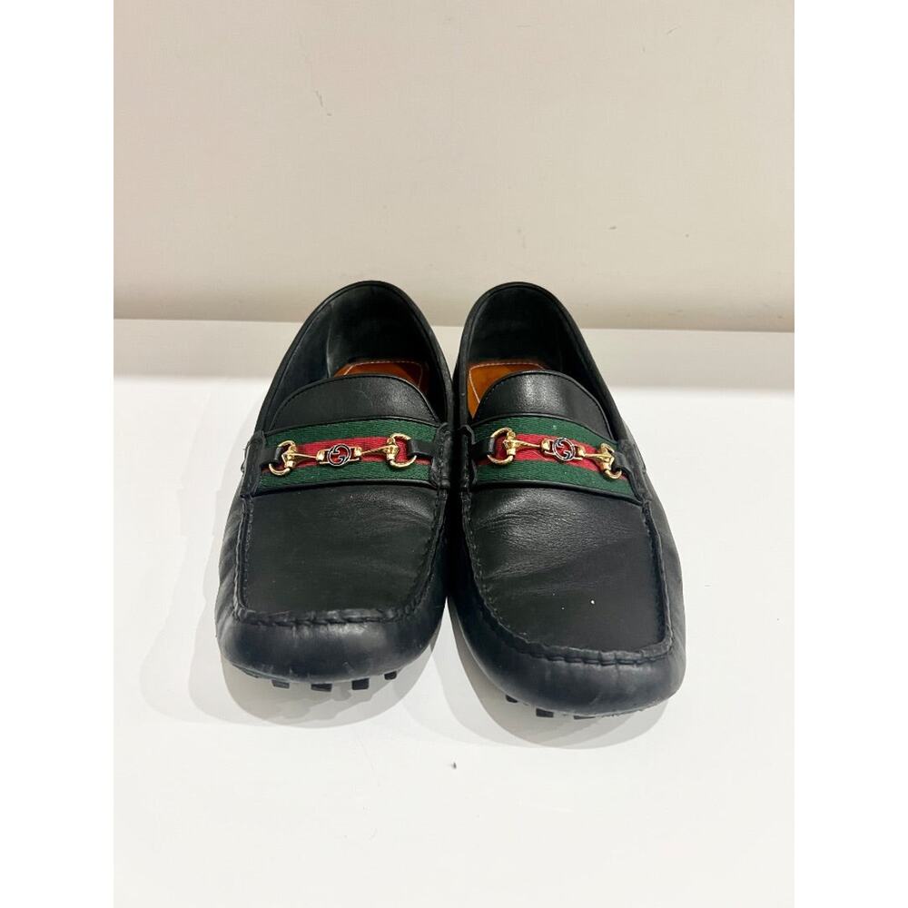 Gucci Black Leather Loafers with Red and Green Accents - Picture 3 of 7